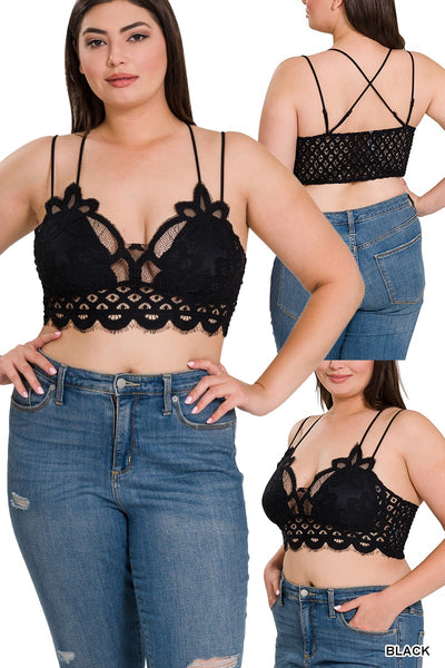 Zenana Women's Plus Size Lace Bralette with Bra Pads