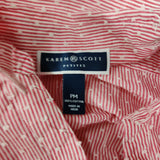 Karen Scott Petite Cotton Dobby Striped Shirt New Red Amore PM