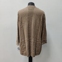 Karen Scott Ribbed-Yoke Open Cardigan (Chestnut Heather, XL)