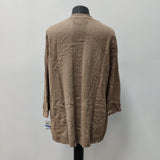 Karen Scott Ribbed-Yoke Open Cardigan (Chestnut Heather, XL)