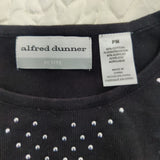 Alfred Dunner Women's Petite Classic Sequin Embellished Grid Sweater, Black, PM