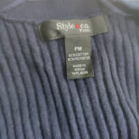 Style & Co. Womens Petites Striped Ribbed Duster Sweater Navy PM