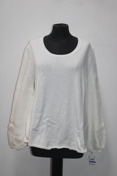 Style & Co. Women's Sweater Texture Sleeve Pullover White XL