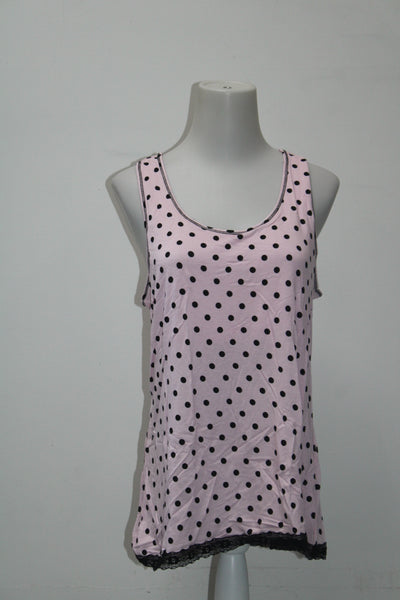 Jenni Lace-Trimmed Pajama Tank Top Light Pink Dots L