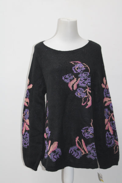 Style & Co. Women's Floral-Print Sweater Black M