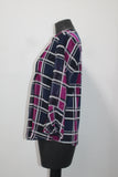 CHARTER CLUB Knit Ruffle Plaid Pintuck Blouse Blue PS