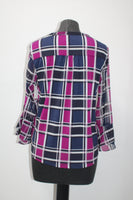 CHARTER CLUB Knit Ruffle Plaid Pintuck Blouse Blue PS