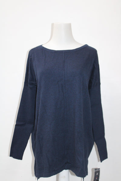 Style & Co. Womens Petites Knit Ribbed Tunic Sweater Navy PM