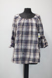 Style Co Cotton Bell-Sleeve Plaid Top Bluefield Purple M