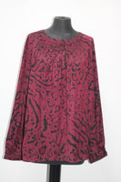 AVA & VIV WOMEN'S BURGUNDY PRINT TOP, PURPLE.BLACK, SIZE 2X