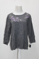 Karen Scott 3/4 Sleeve Molly Meadow Top Charcoal M