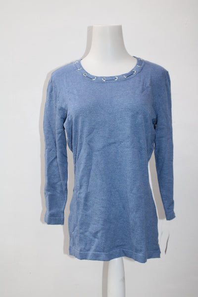 Karen Scott 3/4 Sleeve Grommet Solid Pullover Blue S