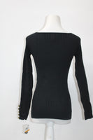 INC Womens Petites Ribbed Long Sleeves Sweater Black PS