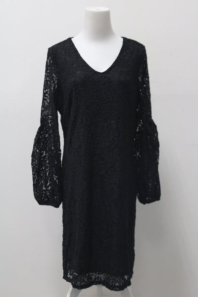 Ny Collection 37" Long Sleeve V Neck Dress Black PXS