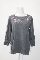 Karen Scott 3/4 Sleeve Molly Meadow Top Charcoal S