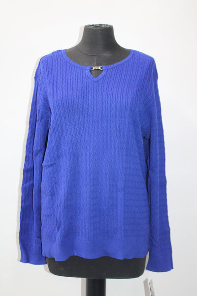 Karen Scott Longsleeve Baby Cobble Keyhole Sweater Blue XL