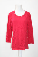 Karen Scott 3/4 Sleeve Grommet Solid Pullover Red M