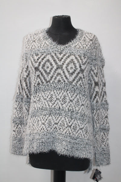 Style Co Petite Fair Isle Eyelash Sweater Grey Combo PL