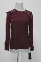 INC International Concepts Women  Petite Lace-Up Sweater Port PL