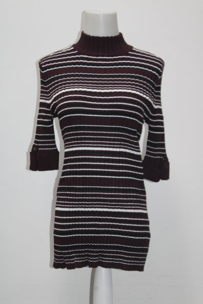 Style & Co. Women's Ribbed Knit Striped Turtleneck Sweater Purple PL