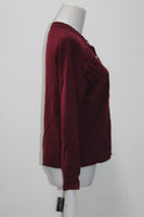 Karen Scott Luxsoft Pearl Button Cardigan Merlot S