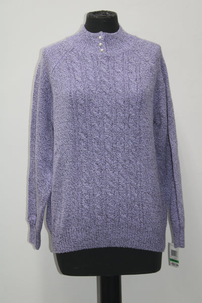 Karen Scott Petite Cable-Knit Marled Mock- Purple Bliss Marled PL