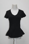 INC Womens Petites Ribbed Knit Peplum Casual Top Black PM