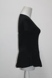 INC Womens Petites Ribbed Knit Peplum Casual Top Black PM