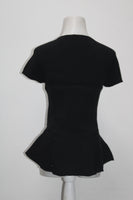 INC Womens Petites Ribbed Knit Peplum Casual Top Black PM