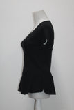 INC Womens Petites Ribbed Knit Peplum Casual Top Black PM