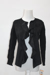 INC Womens Petites Faux-Suede Inset Cascade Ruffled Cardigan Top Black PS