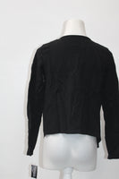 INC Womens Petites Faux-Suede Inset Cascade Ruffled Cardigan Top Black PS