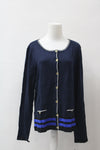 Karen Scott Resort Stripe Hem Cardigan Navy L