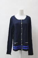 Karen Scott Resort Stripe Hem Cardigan Navy L