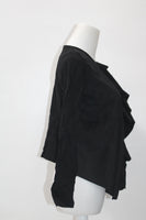 INC Womens Petites Faux-Suede Inset Cascade Ruffled Cardigan Top Black PS