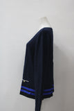 Karen Scott Resort Stripe Hem Cardigan Navy L