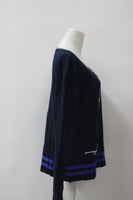 Karen Scott Resort Stripe Hem Cardigan Navy L