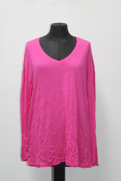 Maison Jules Dropped Shoulder V-Neck Jersey Top (Fuchsia, LARGE)