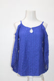 INC International Concepts Petite Cold-Shoulder Lace Peas Goddess Blue PS