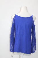 INC International Concepts Petite Cold-Shoulder Lace Peas Goddess Blue PS