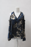 RACHEL Rachel Roy Printed Cold-Shoulder Kimono M Bluesteel Combo XS