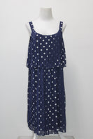 NY Collection Pleated Popover Dress NavyWhite Dot L