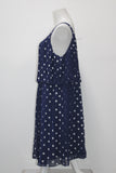 NY Collection Pleated Popover Dress NavyWhite Dot L