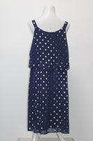 NY Collection Pleated Popover Dress NavyWhite Dot L