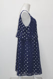 NY Collection Pleated Popover Dress NavyWhite Dot L