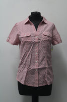 Karen Scott Petite Cotton Dobby Striped Shirt New Red Amore PM