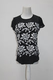 INC International Concepts Petite Printed Cold-Shoulder T Deep Black PS