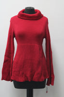 Style & Co. Womens Petites Turtleneck Ribbed Knit Pullover Sweater Red PS