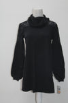 Style & Co. Women's Petite Cowl-Neck Lace Sweater Deep Black PS