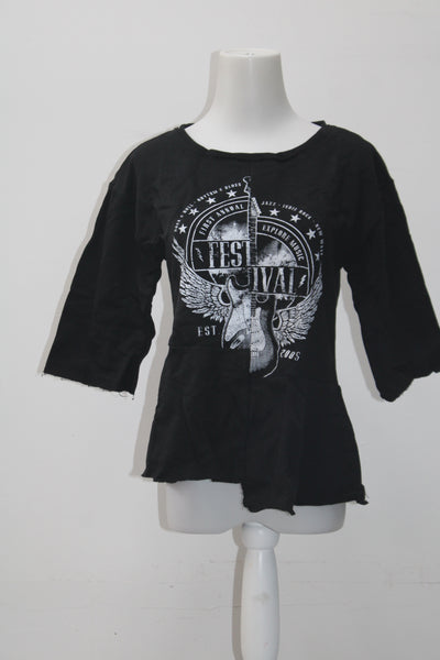 William Rast Womens Harmony Casual Music Graphic T-Shirt Black S